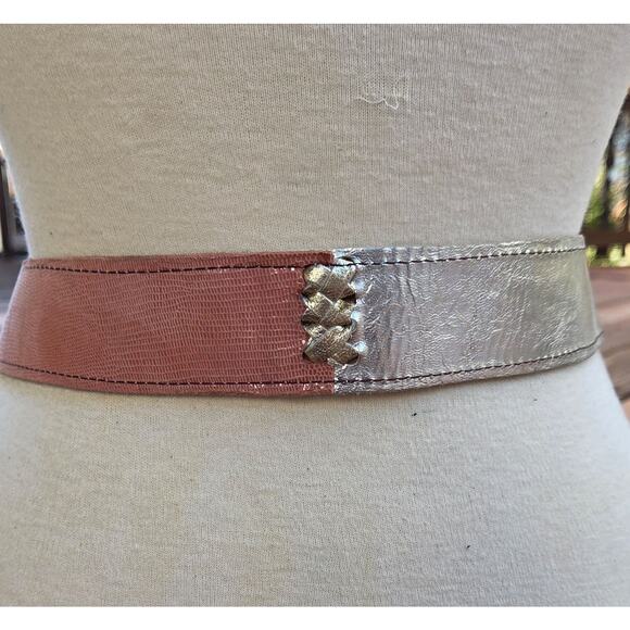 Vintage Y2K Patchwork Leather Belt – Metallic Pink Pony Hair –S/M - Picture 8 of 10